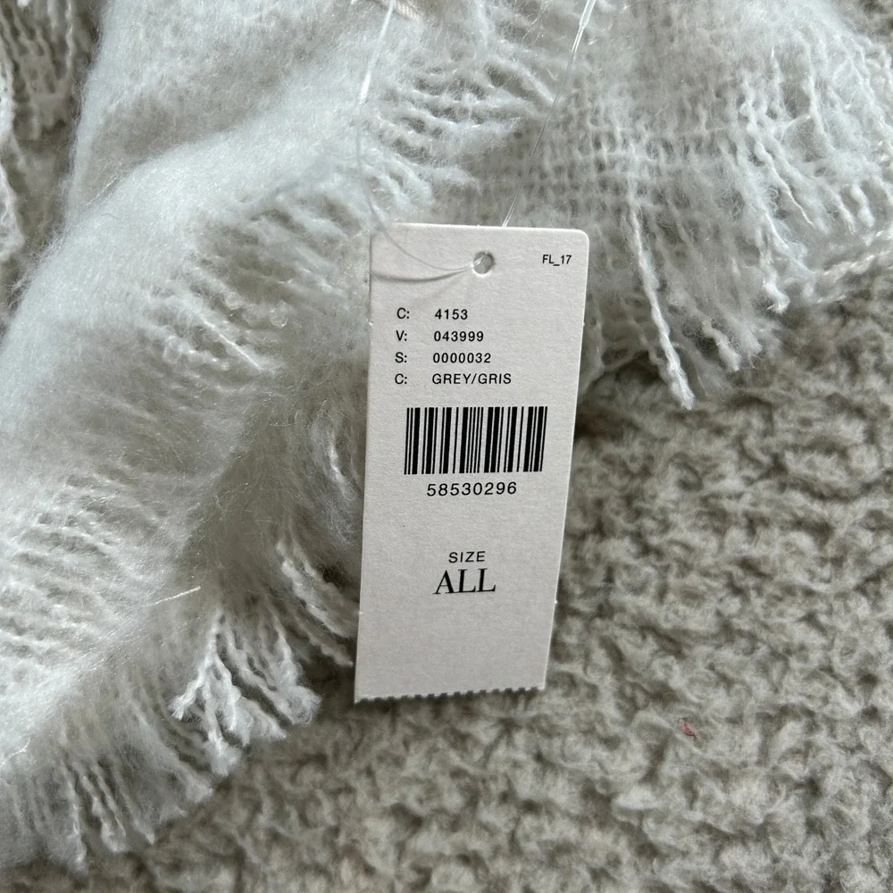 Anthropologie Grey Gris Soft Frayed Eyelash Fringe Blanket Scarf NWT 58530296